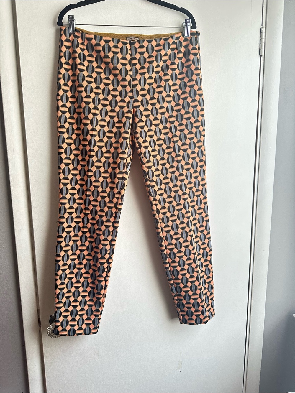 Maliparmi Geometric Print Stretch Pants in Peach Blue & Black